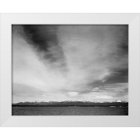 Wider strip of mountains, Yellowstone Lake, Yellowstone National Park, Wyoming, ca. 1941-1942 White Modern Wood Framed Art Print by Adams, Ansel