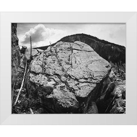 Boulder with hill in background, Rocks at Silver Gate, Yellowstone National Park, Wyoming, ca. 1941- White Modern Wood Framed Art Print by Adams, Ansel