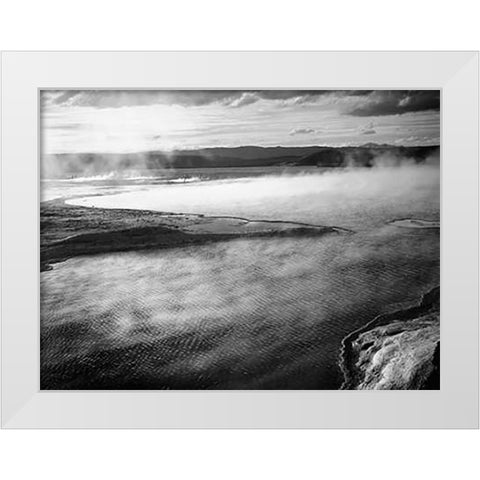 Steaming pool in foreground, high horizon, Fountain Geyser Pool, Yellowstone National Park, Wyoming, White Modern Wood Framed Art Print by Adams, Ansel