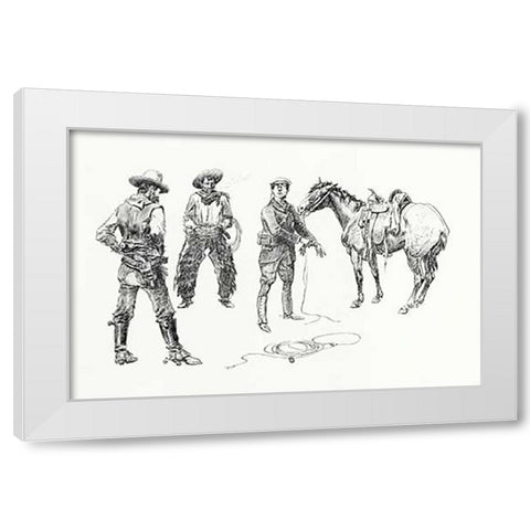 The Initiation of the Tenderfoot, 1899 White Modern Wood Framed Art Print by Russell, Charles