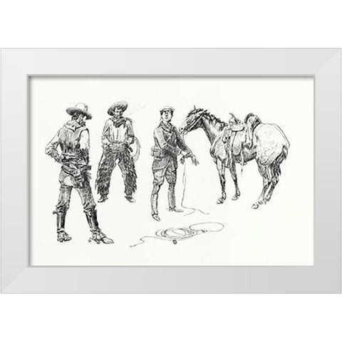 The Initiation of the Tenderfoot, 1899 White Modern Wood Framed Art Print by Russell, Charles