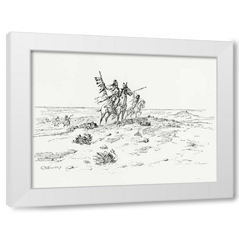 The Indian of the Plains as he was, 1899 White Modern Wood Framed Art Print by Russell, Charles