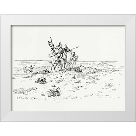 The Indian of the Plains as he was, 1899 White Modern Wood Framed Art Print by Russell, Charles
