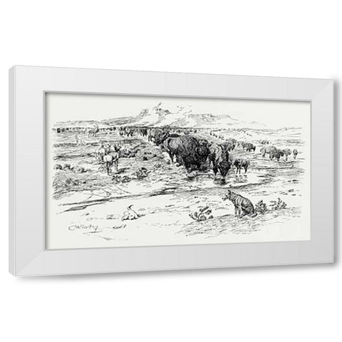 Natures Cattle, 1899 White Modern Wood Framed Art Print by Russell, Charles