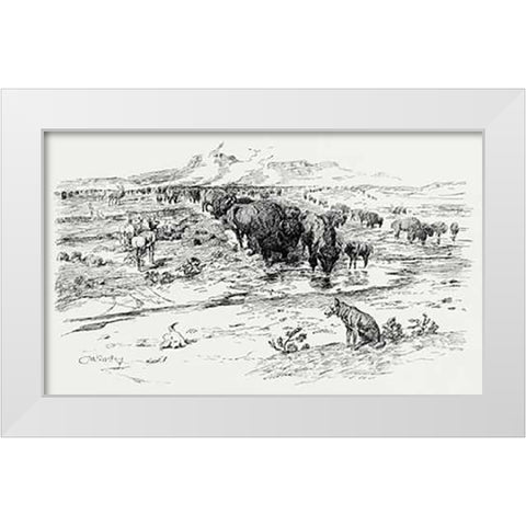 Natures Cattle, 1899 White Modern Wood Framed Art Print by Russell, Charles