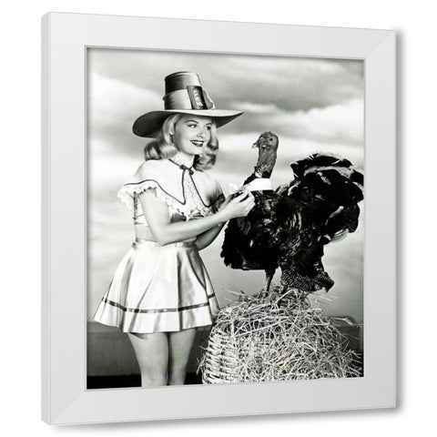 Doris Day with a Thanksgiving Turkey White Modern Wood Framed Art Print by Hollywood Photo Archive