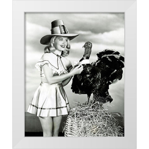 Doris Day with a Thanksgiving Turkey White Modern Wood Framed Art Print by Hollywood Photo Archive