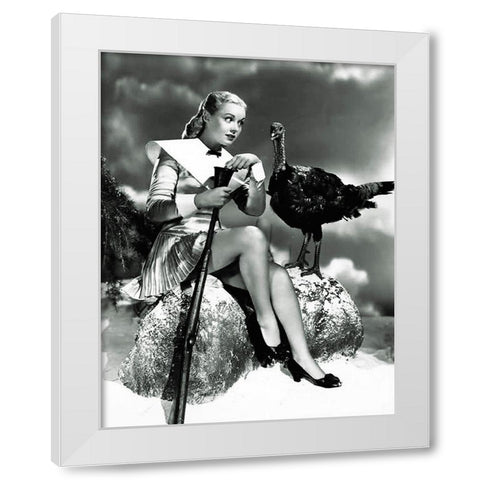 Doris Day with a Thanksgiving Turkey White Modern Wood Framed Art Print by Hollywood Photo Archive