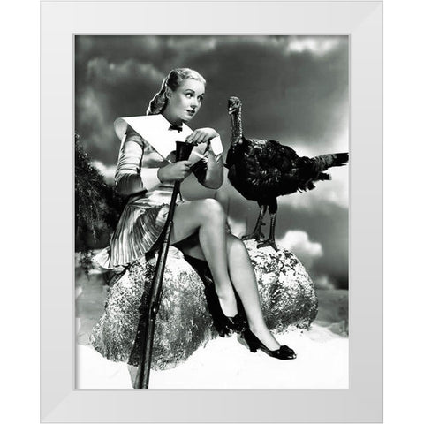 Doris Day with a Thanksgiving Turkey White Modern Wood Framed Art Print by Hollywood Photo Archive