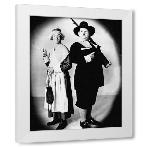 Laurel and Hardy - Thanksgiving White Modern Wood Framed Art Print by Hollywood Photo Archive