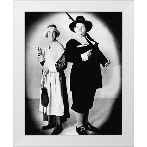 Laurel and Hardy - Thanksgiving White Modern Wood Framed Art Print by Hollywood Photo Archive