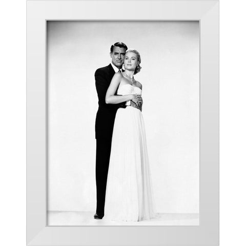 Cary Grant with Grace Kelly White Modern Wood Framed Art Print by Hollywood Photo Archive