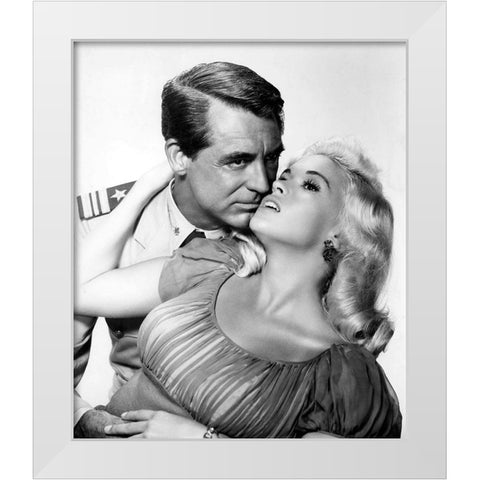 Cary Grant with Jayne Mansfield - Kiss The For Me White Modern Wood Framed Art Print by Hollywood Photo Archive
