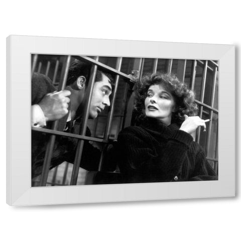 Cary Grant with Katherine Hepburn - Bringing Up Baby White Modern Wood Framed Art Print by Hollywood Photo Archive