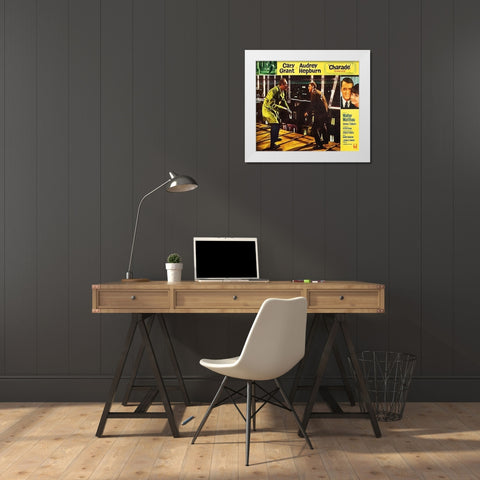 Cary Grant - Charade - Lobby Card White Modern Wood Framed Art Print by Hollywood Photo Archive