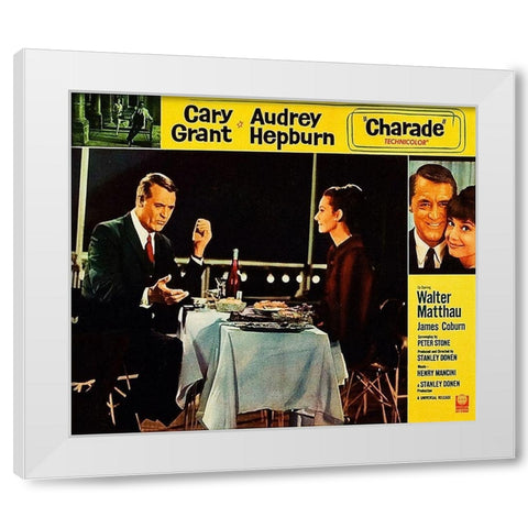 Cary Grant - Charade - Lobby Card White Modern Wood Framed Art Print by Hollywood Photo Archive