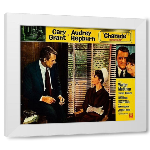 Cary Grant - Charade - Lobby Card White Modern Wood Framed Art Print by Hollywood Photo Archive