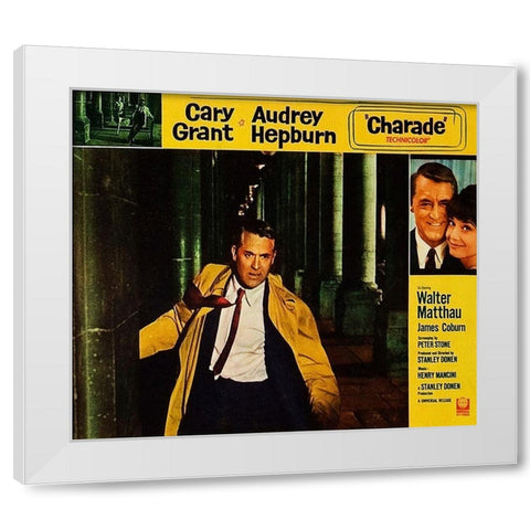 Cary Grant - Charade - Lobby Card White Modern Wood Framed Art Print by Hollywood Photo Archive