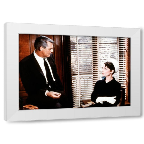 Cary Grant - Charade White Modern Wood Framed Art Print by Hollywood Photo Archive