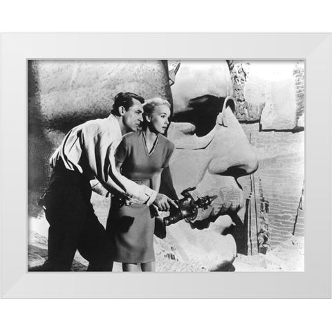 Cary Grant - North by Northwest White Modern Wood Framed Art Print by Hollywood Photo Archive