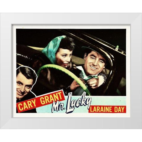 Mr. Lucky - Lobby Card White Modern Wood Framed Art Print by Hollywood Photo Archive