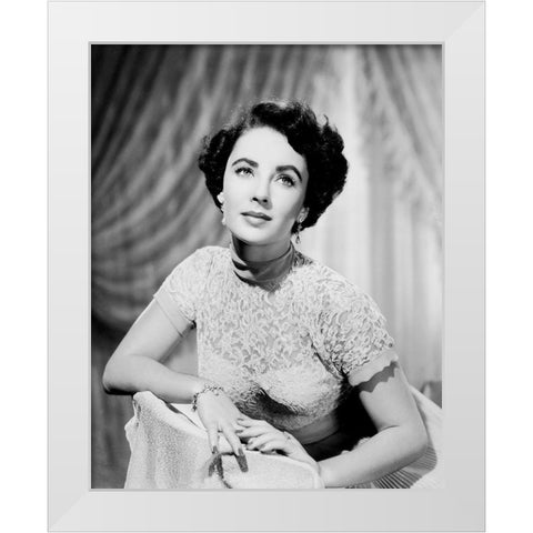 Elizabeth Taylor White Modern Wood Framed Art Print by Hollywood Photo Archive