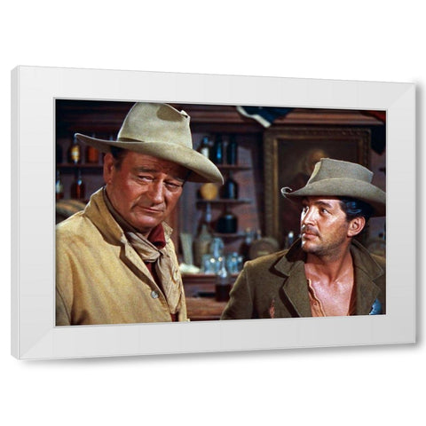 John Wayne with Dean Martin White Modern Wood Framed Art Print by Hollywood Photo Archive