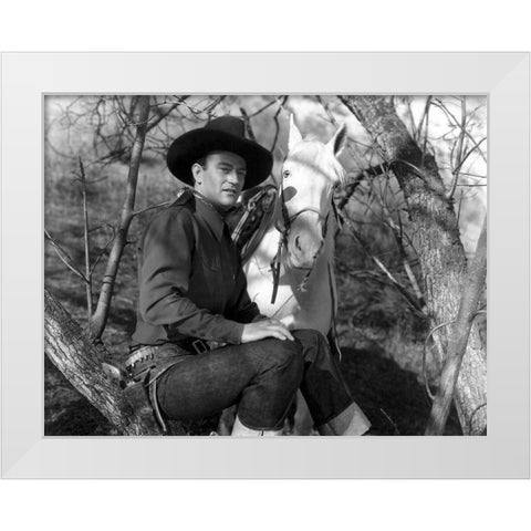 The Desert Trail - John Wayne White Modern Wood Framed Art Print by Hollywood Photo Archive