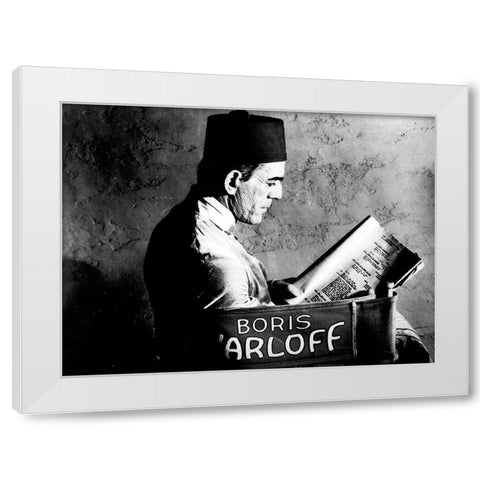 Boris Karloff - Reading a Script White Modern Wood Framed Art Print by Hollywood Photo Archive