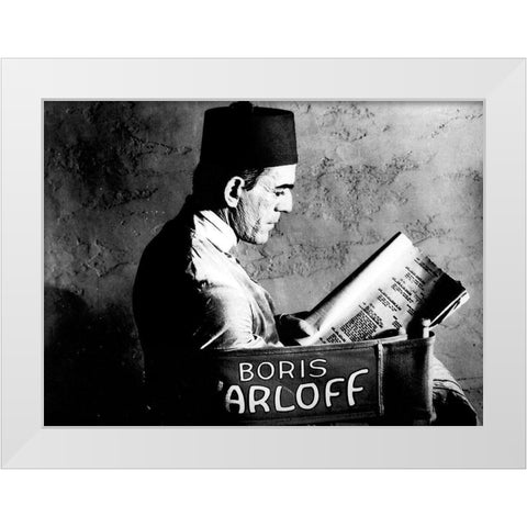 Boris Karloff - Reading a Script White Modern Wood Framed Art Print by Hollywood Photo Archive