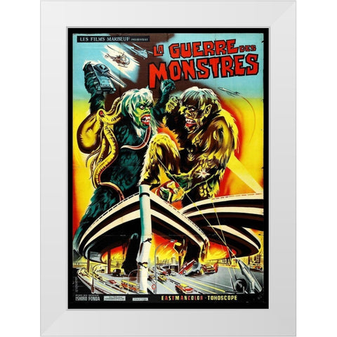French - Battle of the Monsters White Modern Wood Framed Art Print by Hollywood Photo Archive