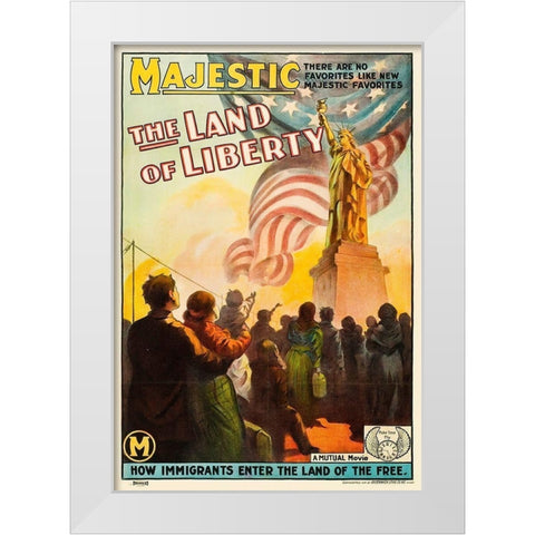 Majestic - The Land of Liberty - How Immigrants Enter the Land of the Free White Modern Wood Framed Art Print by Hollywood Photo Archive