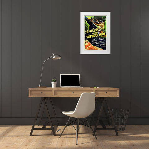 Frankenstein vs Wolfman White Modern Wood Framed Art Print by Hollywood Photo Archive