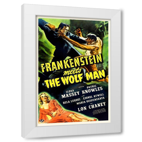 Frankenstein vs Wolfman White Modern Wood Framed Art Print by Hollywood Photo Archive