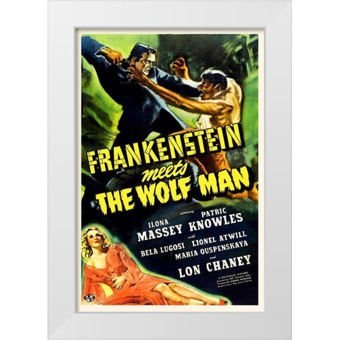 Frankenstein vs Wolfman White Modern Wood Framed Art Print by Hollywood Photo Archive