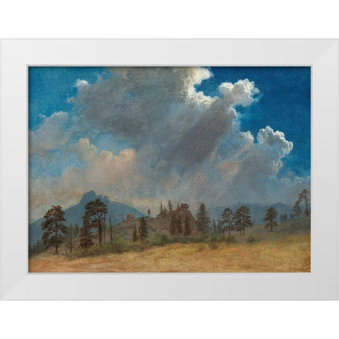 Fir Trees and Storm Clouds White Modern Wood Framed Art Print by Bierstadt, Albert