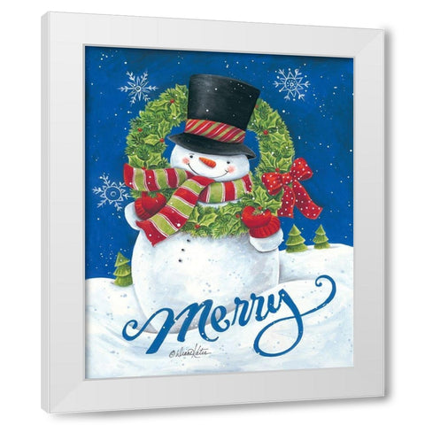 Merry Snowman White Modern Wood Framed Art Print by Kater, Diane