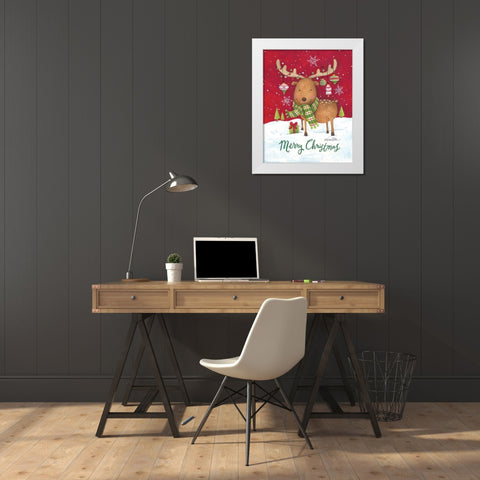Merry Christmas Reindeer White Modern Wood Framed Art Print by Kater, Diane