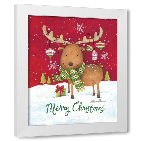 Merry Christmas Reindeer White Modern Wood Framed Art Print by Kater, Diane