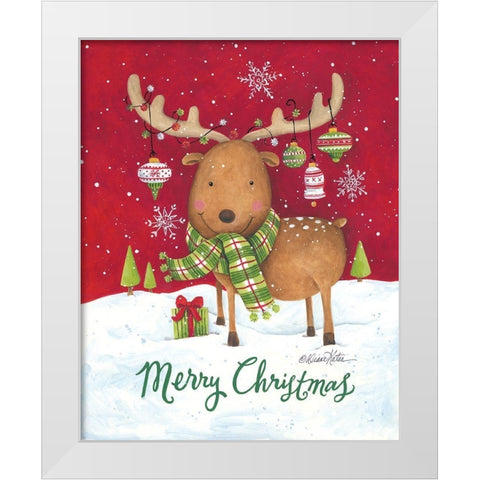 Merry Christmas Reindeer White Modern Wood Framed Art Print by Kater, Diane