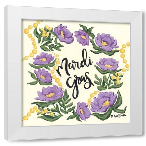 Floral Mardi Gras White Modern Wood Framed Art Print by Baker, Sara