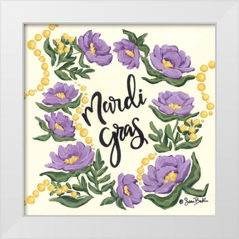 Floral Mardi Gras White Modern Wood Framed Art Print by Baker, Sara