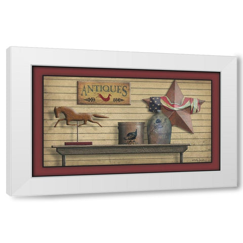 Antiques White Modern Wood Framed Art Print by Jacobs, Billy