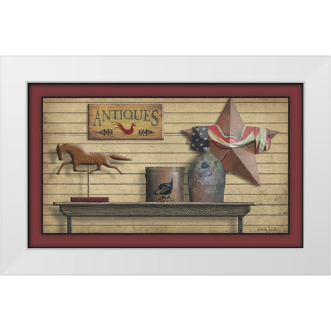 Antiques White Modern Wood Framed Art Print by Jacobs, Billy