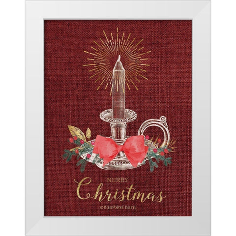 Burlap Vintage Christmas Tall Candlestick White Modern Wood Framed Art Print by Bluebird Barn