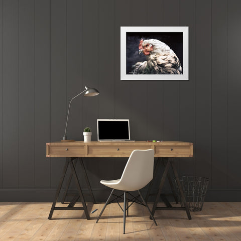 Rooster Portrait White Modern Wood Framed Art Print by Bluebird Barn