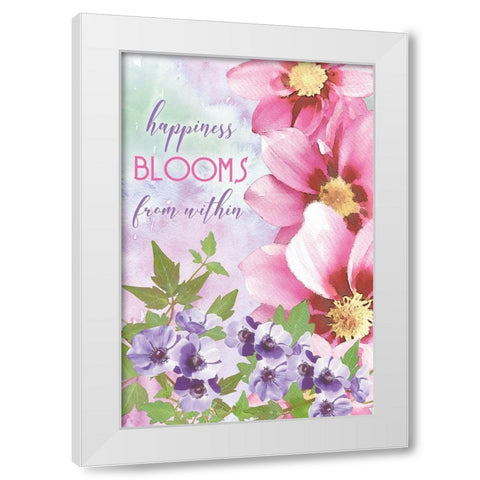 Happiness Blooms Within White Modern Wood Framed Art Print by Bluebird Barn
