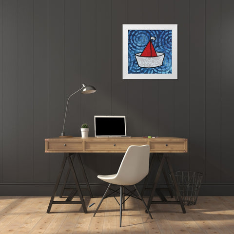 Whimsy Coastal Sailboat White Modern Wood Framed Art Print by Bluebird Barn