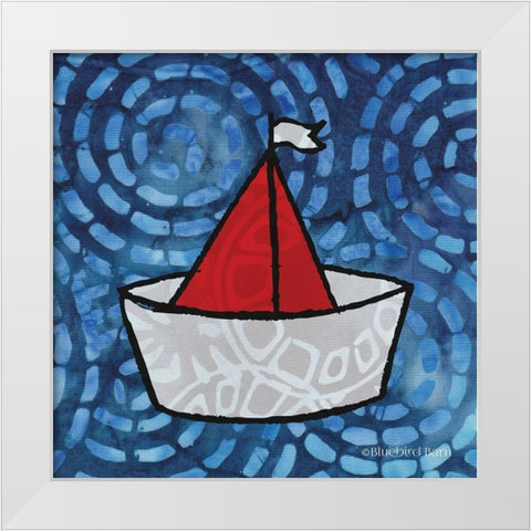Whimsy Coastal Sailboat White Modern Wood Framed Art Print by Bluebird Barn