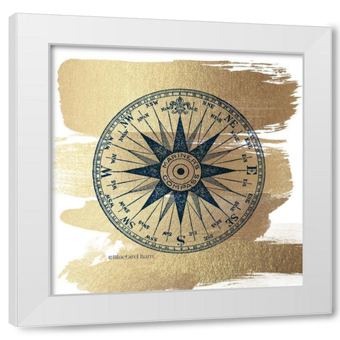 Brushed Gold Compass Rose White Modern Wood Framed Art Print by Bluebird Barn